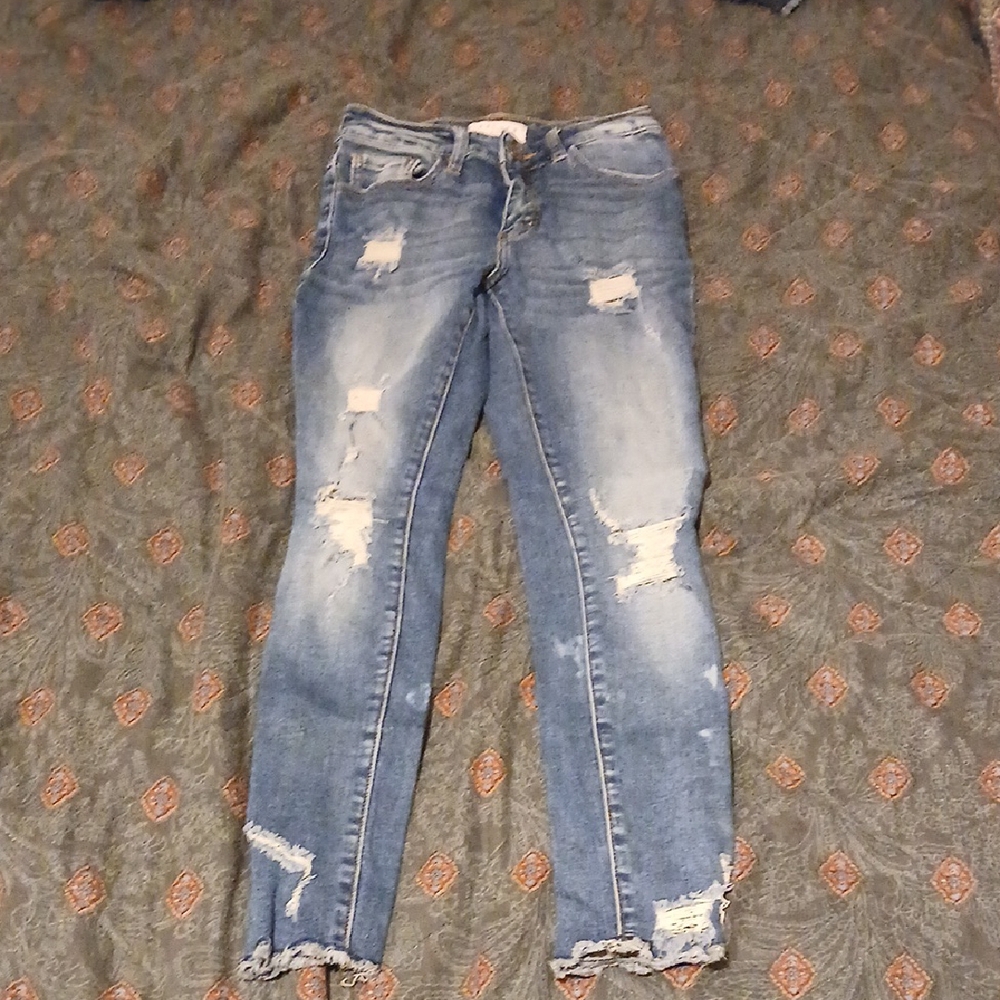 Women's Distressed Skinny Jeans - Light Blue